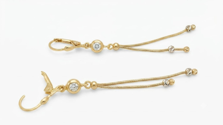 Cercei aur 14k - Cercei Lungi din Aur Bicolor 14K cu Piatră Zirconiu și Fire Snake Mobile | 5 cm, 3.71g
