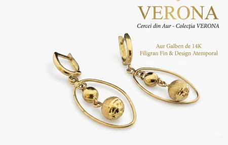 Cercei aur 14k - Cercei Lungi din Aur Galben 14K | Colecția VERONA Filigran & Design Atemporal