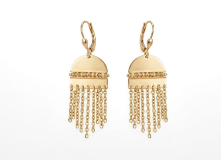 Cercei aur 14k - Cercei Lungi din Aur Galben 14K cu Semicerc Geometric și Franjuri, 5 cm