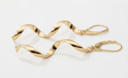 Cercei aur 14k - Cercei Lungi din Aur Galben 14K – Spirale Fluide și Eleganță în Mișcare
