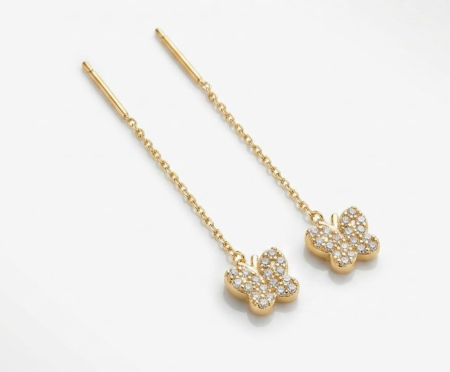 Cercei aur 14k surub - Cercei Lungi din Aur Galben 14K, Tip Fir cu Fluturași și Pietre Zirconia, 6 cm, 1.35 gr