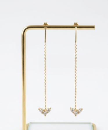 Cercei aur 14k surub - Cercei Lungi din Aur Galben 14K, Tip Fir cu Pandantiv Geometric în V și Zirconii, 6 cm, 1.17 gr