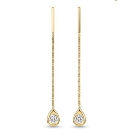 Cercei aur 14k surub - Cercei Lungi din Aur Galben 14K, Tip Fir cu Pandantiv Lacrimă și Zirconia, 6 cm, 1.67 gr