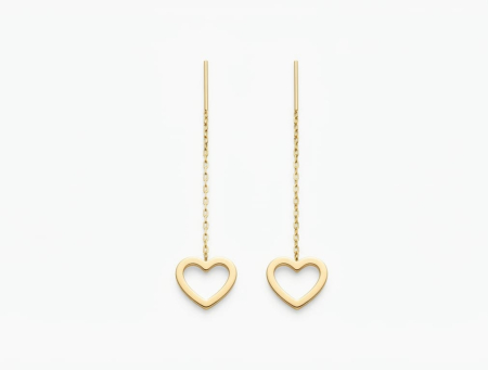 bijuterii aur - Cercei Lungi Tip Fir din Aur Galben 14K – Contur Inimă Minimalistă (6 cm, 1g)