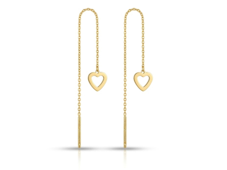 Cercei aur 14k surub - Cercei Lungi Tip Fir din Aur Galben 14K – Inimi Elegante (9 cm)