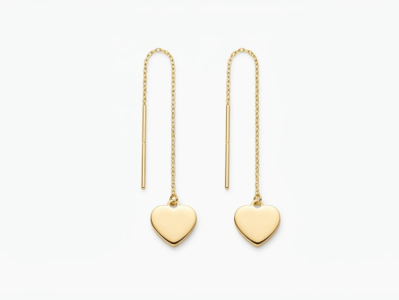 bijuterii aur - Cercei Lungi Tip Fir din Aur Galben 14K – Inimi Pline (8 cm, 1.33g)