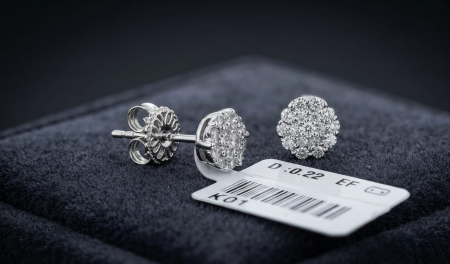 CERCEI AUR 14K CU DIAMANT NATURAL - Cercei Mici (Studs) din Aur Alb 14K cu Design Rozetă și Diamante Naturale 0.22 CT