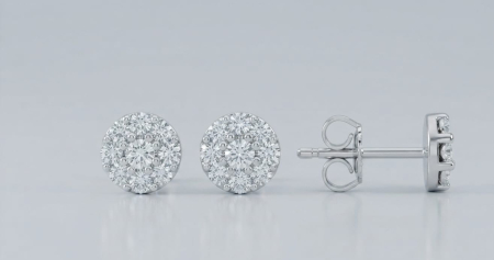 CERCEI AUR 14K CU DIAMANT NATURAL - Cercei Mici (Studs) din Aur Alb 14K cu Design Rozetă și Diamante Naturale 0.29 CT