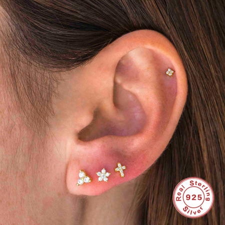 Cercei argint - Cercei Minimaliști din Argint 925 Placați cu Aur - Ear Stack Sparkle