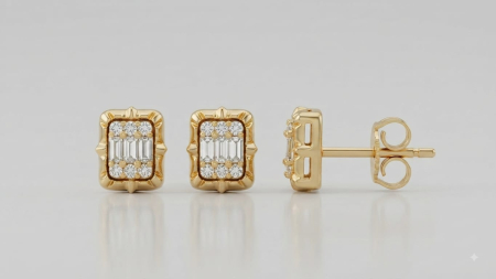 CERCEI AUR 14K CU DIAMANT NATURAL - Cercei minimaliști din aur alb 14K cu diamante naturale, 0.10 ct