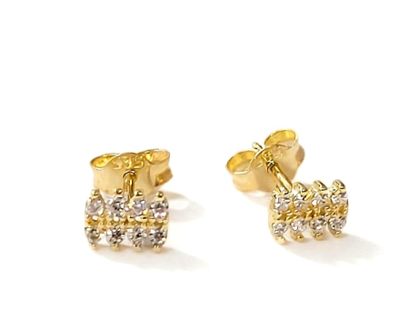 bijuterii aur - Cercei Minimaliști din Aur Galben 14K cu Două Rânduri de Zirconii, 0.72g