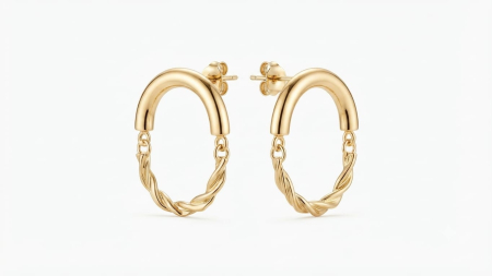 Cercei aur 14k - Cercei Ovali Hibrizi din Aur Galben 14K cu Element Răsucit – 2.25 gr, 2 cm
