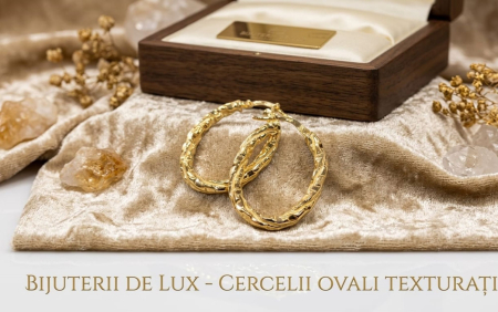 Cercei argint - Cercei Ovali Texturați din Argint 925 Placați cu Aur – Model Bijuterii de Lux