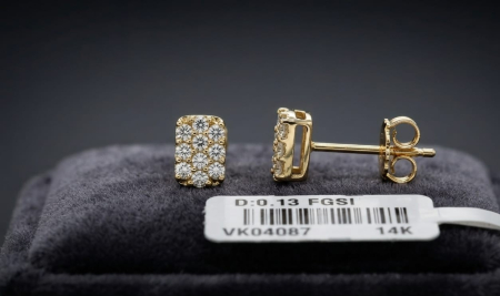 CERCEI AUR 14K CU DIAMANT NATURAL - Cercei Pavé din Aur Galben 14K cu 0.13 ct Diamante Naturale F-G/SI