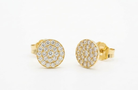 bijuterii aur - Cercei Pave Rotunzi din Aur Galben 14K cu Zirconii, Model Stud, 1.00g