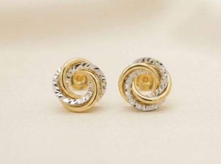 Cercei aur 14k surub - Cercei pe Ureche din Aur Bicolor 14K – Spirale Tridimensionale și Strălucire Eternă