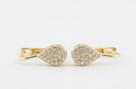 Cercei aur 14k - Cercei Picătură din Aur Galben 14K Pavati cu Zirconii, Model Tortiță 2 cm, 1.91g