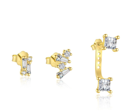 Cercei argint - Cercei Piercing Din Argint 925 Gold Geometric Ear Party