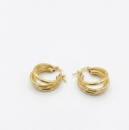 Cercei argint - Cercei Rotunzi Tripli din Argint 925 Placat cu Aur Galben, Model Creole Hoop (6.3g, 2.8cm)