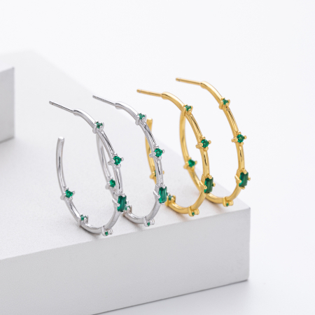 Bijuterii argint 925 - Cercei Semilună „Emerald Sparkle”din argint 925 cu cristale verzi