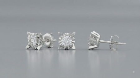 CERCEI AUR 14K CU DIAMANT NATURAL - Cercei solitar din aur alb 14K cu diamante naturale „Miracle Setting”, 0.16 ct