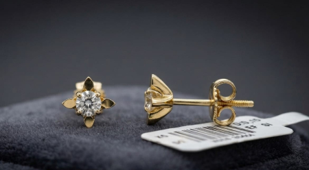 CERCEI AUR 14K CU DIAMANT NATURAL - Cercei Solitar Florali din Aur Galben 14K cu 0.15 ct Diamante Naturale E-F/SI
