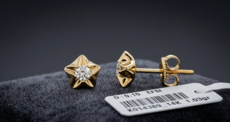CERCEI AUR 14K CU DIAMANT NATURAL - Cercei Solitar „Stea” din Aur Galben 14K cu 0.10 ct Diamante Naturale E-F/SI