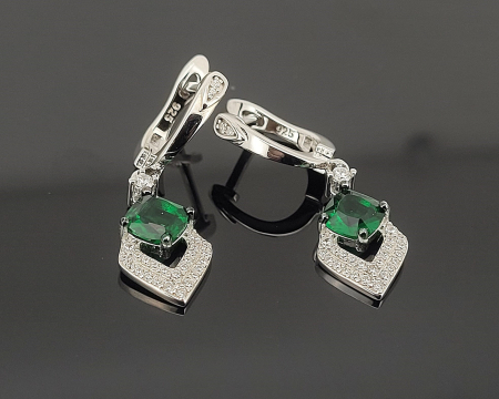 Bijuterii argint 925 - Cercei Statement Argint 925 "Emerald Glamour" – Design Articulat 3 cm