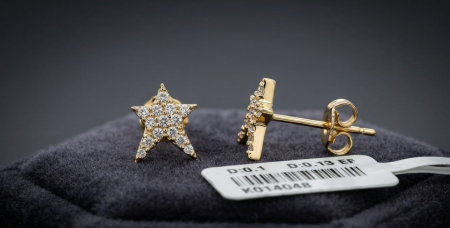 CERCEI AUR 14K CU DIAMANT NATURAL - Cercei „Stea” din Aur Galben 14K cu 0.13 ct Diamante Naturale E-F/SI