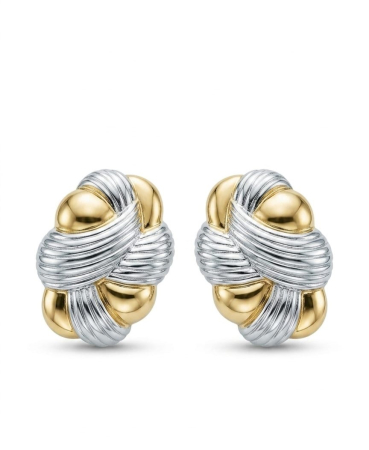 Cercei argint - Cercei Stud din Argint 925 Bicolor – Design Nod împletit cu Textură Striată