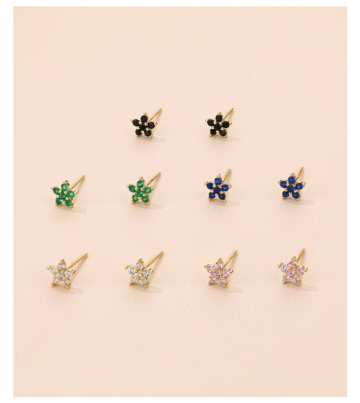 Cercei argint - Cercei Stud din Argint 925 Placat cu Aur – Model Tiny Flower încrustat cu Zirconii Colorate