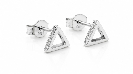 Cercei aur 14k surub - Cercei Stud din Aur Alb 14K Triunghi Geometric cu Cristale Zirconiu