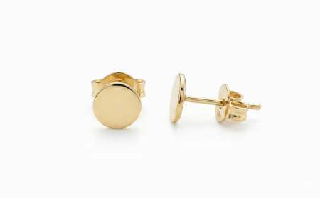 Cercei aur 14k surub - Cercei Stud din Aur Galben 14K / 18K Bănuț Plin Minimalist Lucios