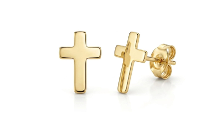 Cercei aur 14k surub - Cercei Stud din Aur Galben 14K Cruce Minimalistă Lucios