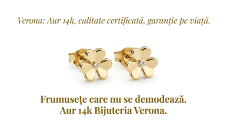 Cercei aur 14k surub - Cercei Stud din Aur Galben 14K Floare cu Cristal Zirconiu Bijuteria Verona