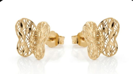 Cercei aur 14k surub - Cercei Stud din Aur Galben 14K Fluture Filigranat cu Finisaj Diamantat