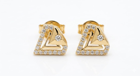 Cercei aur 14k surub - Cercei Stud din Aur Galben 14K inimioare  cu Zirconiu