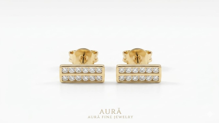Cercei aur 14k surub - Cercei Stud din Aur Galben 14K Inimă Plină cu Cristal Zirconiu