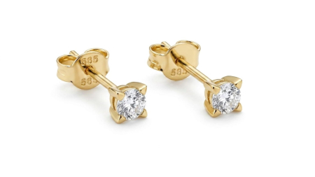 Cercei aur 14k surub - Cercei Stud din Aur Galben 14K Solitaire cu Zirconiu Rotund 4 Gheruțe