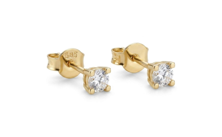 Cercei aur 14k surub - Cercei Stud din Aur Galben 14K Solitaire cu Zirconiu Rotund în 4 Gheruțe