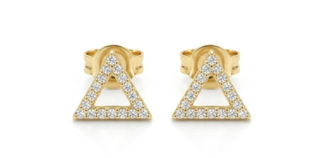 Cercei aur 14k surub - Cercei Stud din Aur Galben 14K Triunghi Geometric Pavat cu Cristale Zirconiu