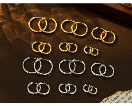 Cercei argint - Cercei Toartă din Argint 925 Placați cu Aur „Classic Hoop Gold” 18mm