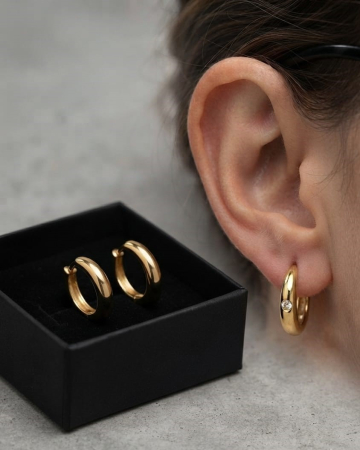 Cercei argint - Cercei Tortițe din Argint 925 Placați cu Aur 18K și Zirconiu Solitar, 18 mm