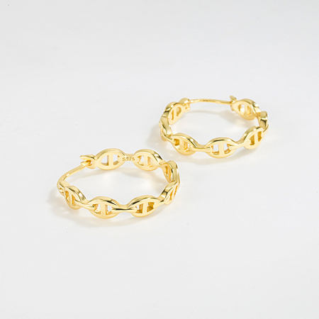 Cercei argint - Cercei Tortițe din Argint 925 Placați cu Aur – Design „Anchor Chain”