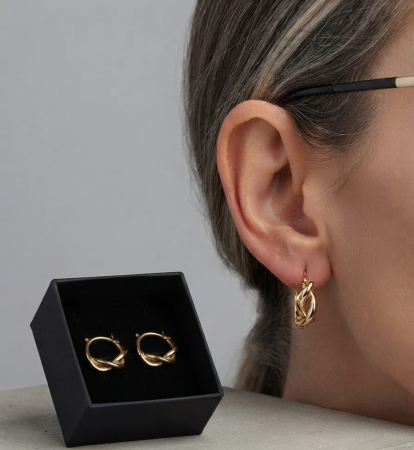 Cercei argint - Cercei Tortițe din Argint 925 Placați cu Aur, Design Împletit Chunky Hoops, 18 mm