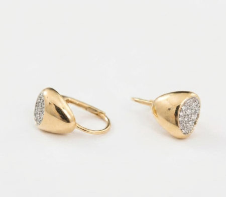 Cercei aur 14k - Cercei Tridimensionali din Aur Galben 14K cu Pavaj din Zirconii, Model Tortiță 15 mm, 1.91g