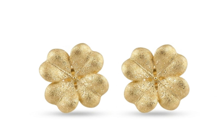 Cercei argint - Cercei Trifoi cu Patru Foi din Argint 925 Placați cu Aur – Textură Mată Satinată