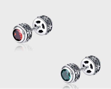 Cercei argint - Cercei Unisex din Argint 925 – Model Dumbbell Vintage cu Înșurubare Dublă și Zirconiu