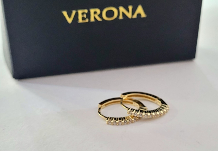 Cercei aur 14k copii - Cercei Verigă (Creole) din Aur Galben 14K cu Semilună de Cristale – Eleganță și Strălucire Zilnică