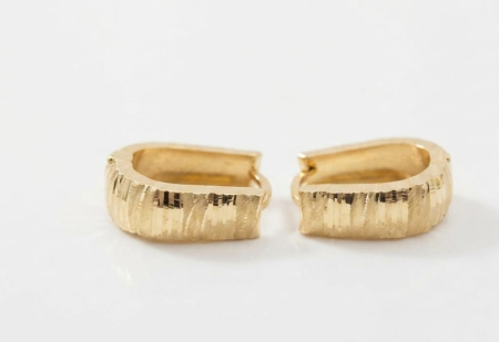 Cercei aur 14k - Cercei Verigă Creole din Aur Galben 14K, Finisaj Texturat Diamantat, 18 mm, 2.09 g